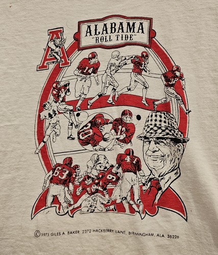 Alabama"Roll Tide" T-Shirt Vintage 1975 "Bear" Bryant Single Stitch Small - Picture 1 of 4
