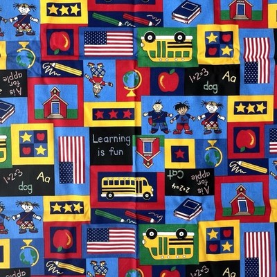 VTG Fabric Traditions 2002 School House Teacher Bright Primary Colors 1 yard NEW