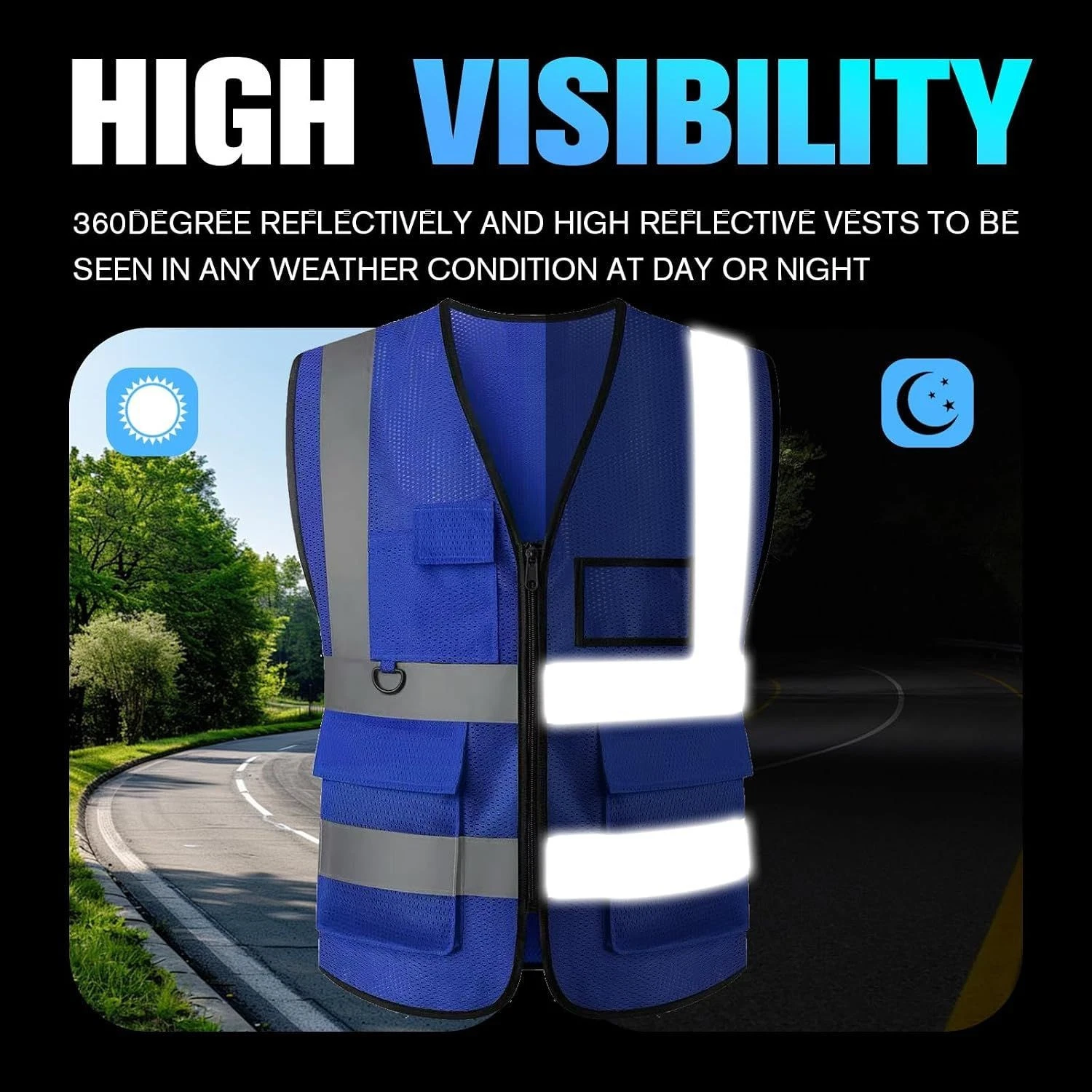 Safety Vest for Men Women, Hi Vis, Reflective, Breathable, 5 Pockets - product detail image 5