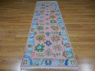 Turkish Oushak Rug Modern Multicolored Handmade Bohemian Rug 2.6x8 Ft
