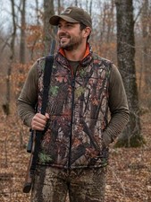 Camo Reversible Puffer Blaze Orange Hunting Vest Zip Up Pockets Warm