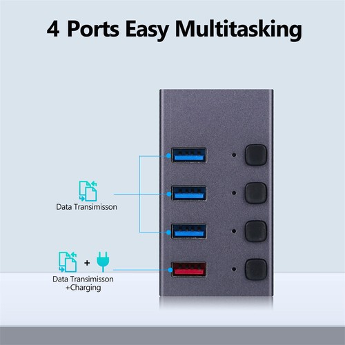 Gray 4 Port USB 3.0 Multi Hub High Speed Splitter For Desktop Laptop PC - Afbeelding 6 van 8