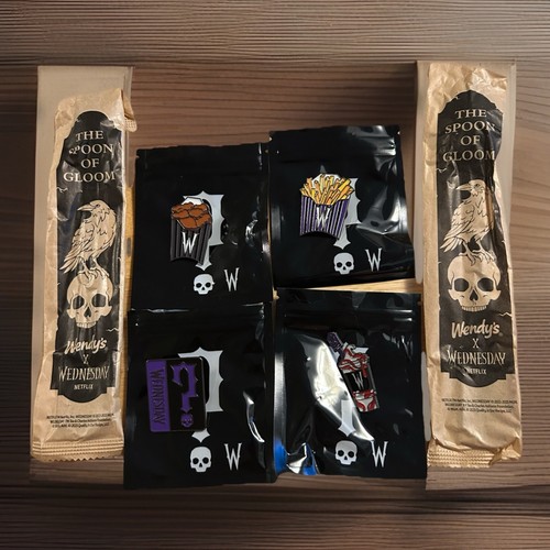 Wendy’s x Wednesdays Drive Thru Pop Up Pins (4) Set With 2 Spoons Of Gloom - Picture 4 of 4