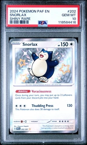 2024 POKEMON PAF EN-PALDEAN FATES SHINY RARE #202 SNORLAX PSA 10