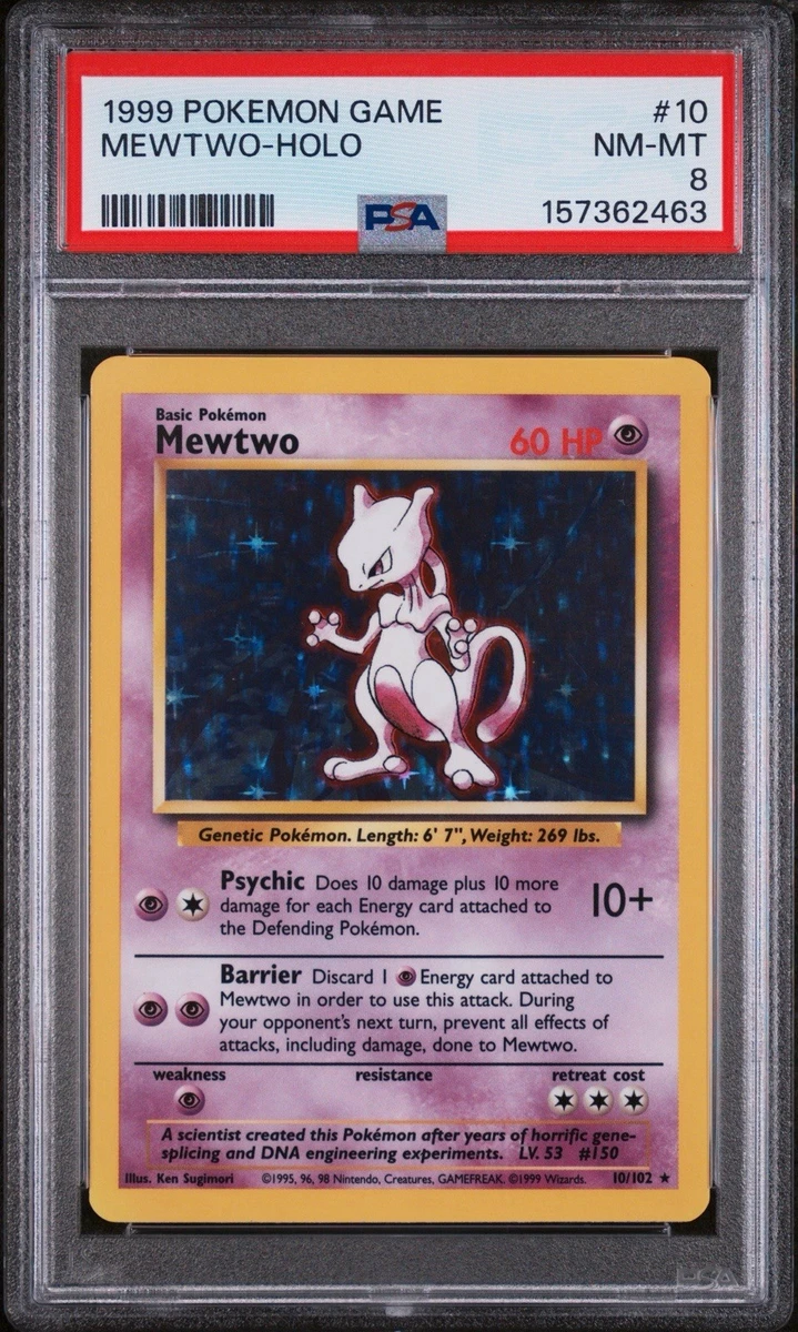 Pokémon TCG Base Set Mewtwo Grade 8 Individual Collectible Card