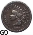 1870 Indian Head Cent Penny, Scarce Date, VF