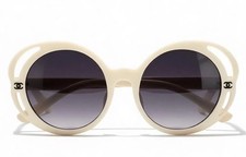 Authentic CHANEL Oversized Round White Frame Sunglasses CASE BOX Ships Today