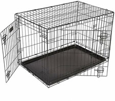 Large Dog Crate 36 Inch 91cm Folding Metal Cage 2 Door Removable Tray Car Travel