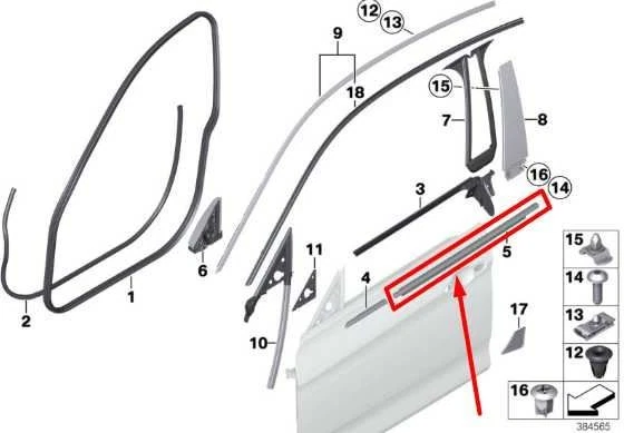 2015-16 BMW 435i Gran Coupe Front Right Door Outer Belt Molding 51-35-7-310-202 - Image 2 of 4