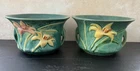 PAIR OF VINTAGE 1940’S ROSEVILLE GREEN ZEPHYR LILY BOWLS/PLANTERS #470-5