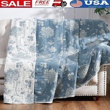 Vintage Floral Cotton Throw Blanket Reversible Lightweight Soft Home Decor Quilt