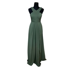 Azazie A2 Eucalyptus Green Chiffon Maxi Brandie Dress Cross Back Formal Gown