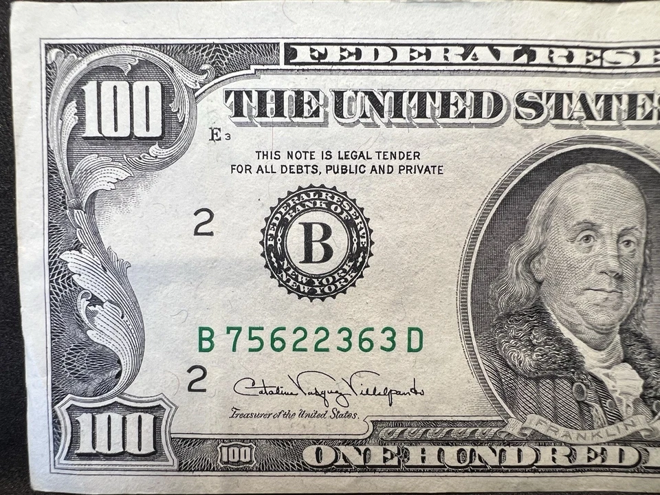 Series 1990 US One Hundred Dollar (AU) Bill Note $100 New York B 75622363 D - Image 2 of 4