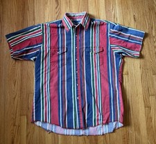 Vintage Wrangler Shirt Large Brushpopper Striped SS Western Pearl Snap Cowboy