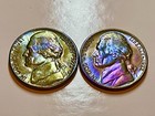 🌈 Lot of 2 RAINBOW TONED Jefferson Nickels 1972 P & D - Combined Shipping! — photo 1