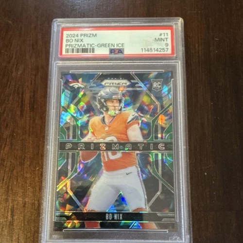 2024 Panini Prizm Prizmatic Green Ice Rookie Bo Nix #11 PSA 9 Denver Broncos