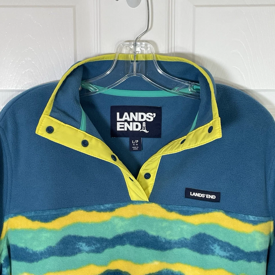 Pullover Lands End para mujer L/P Heritage polar cuello a presión verde azulado montaña ombre Foto 2 de 4