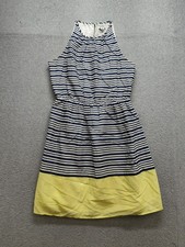Old Navy Women Dress M Navy Blue Stripe 100% Cotton Sleeveless Halter Neck City