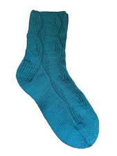 Hand Knit Teal Wool Blend Socks - Size EU 42-43 US 9-10 , Unique Cable Pattern