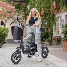 HMLAND 350W 48V Adult Electric folding trike 3 wheel e-bike with 2 Seat Black