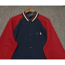 Polo ralph lauren baseball fleece jacket mens varsity blue/red Large new