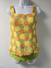 Vintage Bathing Suit Mod Green Orange Yellow Dots 2 Piece 34 Sz 12 M 1960s 70s