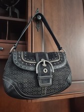 COACH 11517 Vintage Y2K Soho Signature Canvas Black Suede Monogram Shoulder Bag