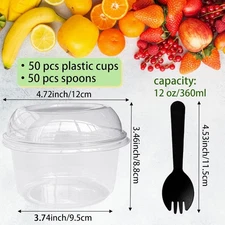 50 Pack 12 oz Disposable Clear Plastic Cups with Dome Lids and Spoons,Plastic...