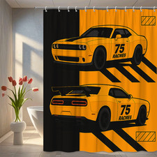 Stylish Black and Orange Shower Curtain for Car Enthusiasts