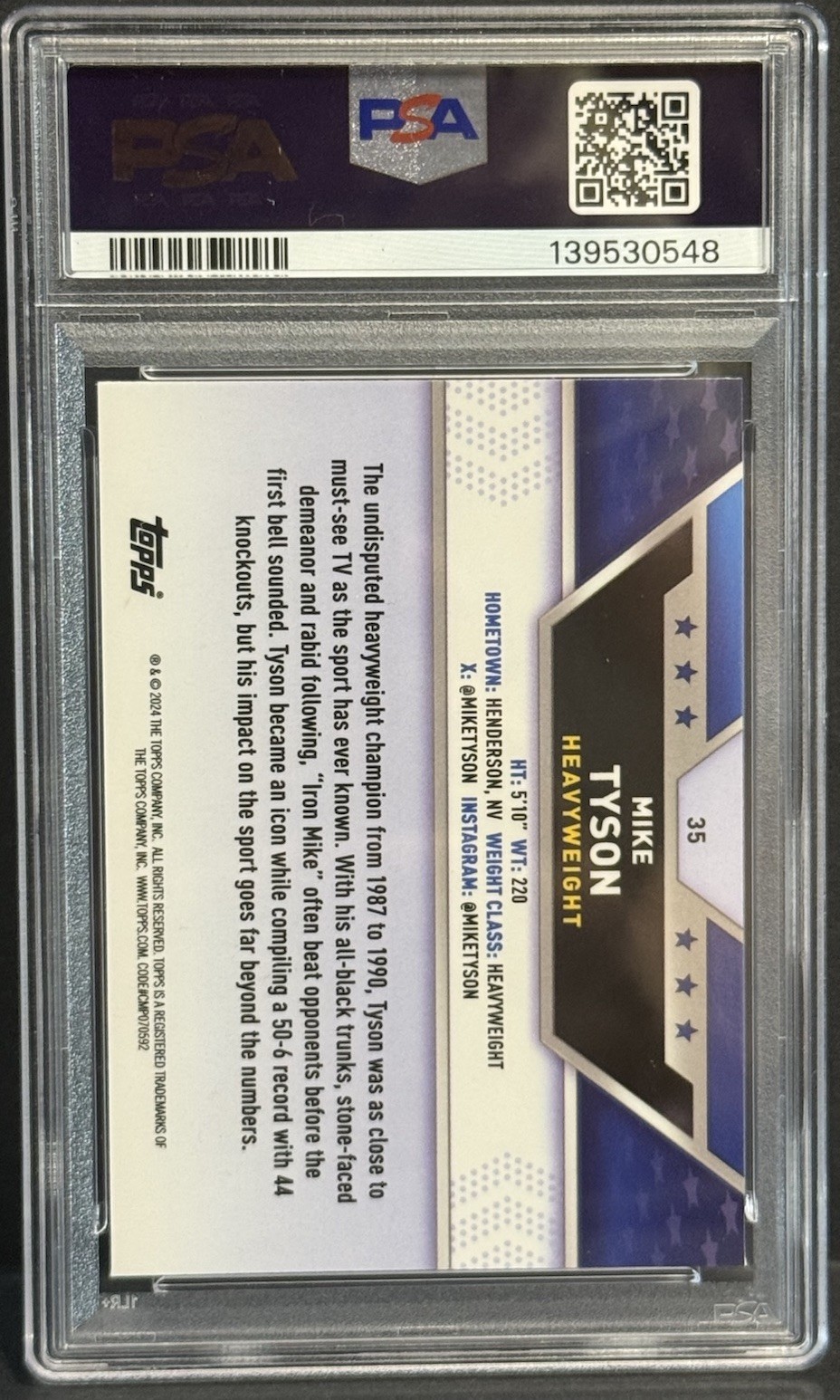 2024 Topps Chrome Boxing Legend Mike Tyson Prism Refractor PSA Mint 9 view 3