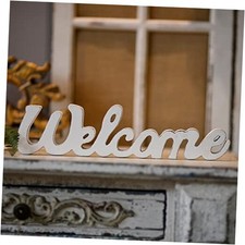 Rustic Wooden Outdoor Sign for Front Door 15", Wall Hanging White Welcome