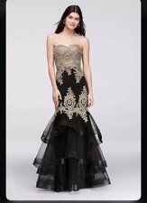 Night Studio Dress Strapless 12 Black Gold Mermaid Gown Embroidered Prom Formal