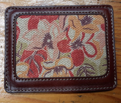 Vintage Echtleder Kreditkartenetui Herbstblumen - 100% Made in Italy