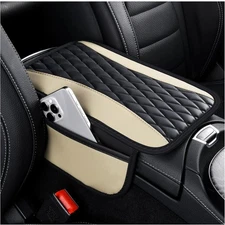 Patchwork Leather Center Console Covers for Cars,Upgraded Arm Light Beige 