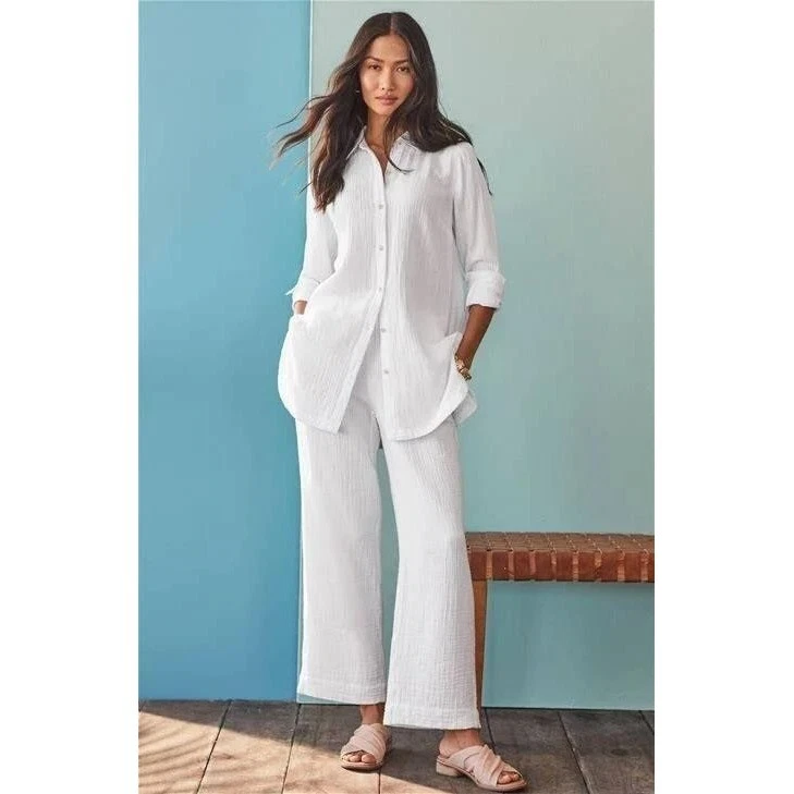 J. Jill Pants Crop Gauze Cotton White Size 2X Elastic Waist Pull On Capri