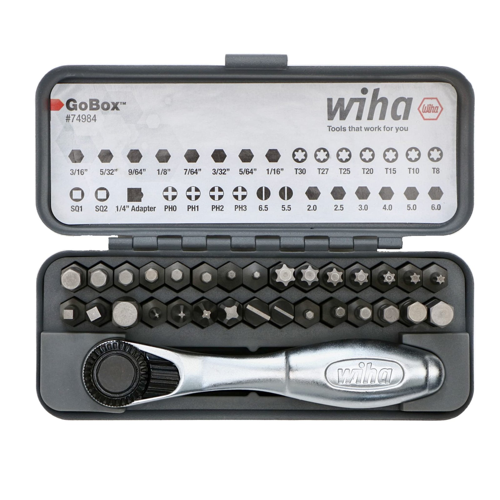 Wiha 74984 32 Piece GoBox Standard Bit Set with Mini One Size, Multicolor