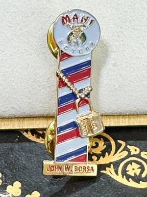 Mahi Shriners Barber Pole Pillar Pin John W Borsa Named Fraternal Enamel