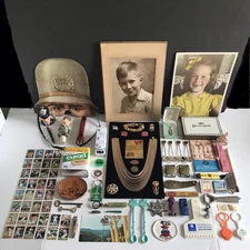 VTG Estate/Auction Junk Drawer Lot:  Ephemera/BB Cards/Police/Spoons/Pin Backs
