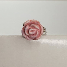 Sterling Silver Pink Rose Carved Flower/Wire Wrapped Band Ring Size 5.25