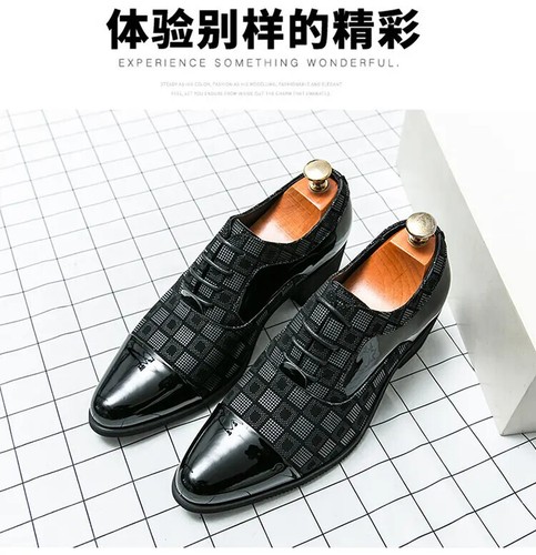 Men's Pointed Toe Lace Up Evening Party 6CM Cuban Heels Formal Dress Derby Shoes - Picture 15 of 26