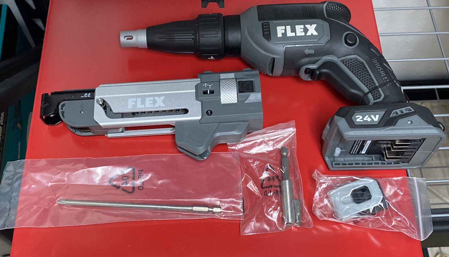 FLEX Tool Only Drywall Screw Gun with Magazine Attachment Hop' Chafe