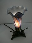 VINTAGE BRASS MILLEFLORI ART GLASS ANGEL TRUMPET TABLE LAMP. Art Deco lamp. — photo 2