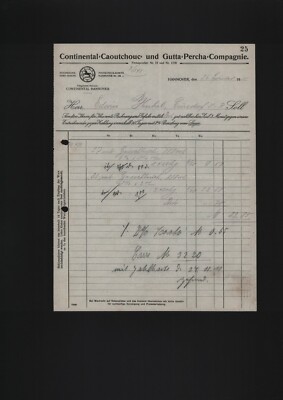 HANNOVER, Rechnung 1911, Continental-Caoutchouc-Gutta-Percha-Compagnie