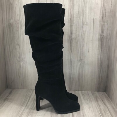 Jennifer Lopez Boots Womens 8M JLo Jaylee Black Suede Pull On Tall Heeled Boots