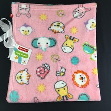 Fisher Price Pink Baby Blanket Animals Zebra Tiger Lion Turtle Elephant NEW