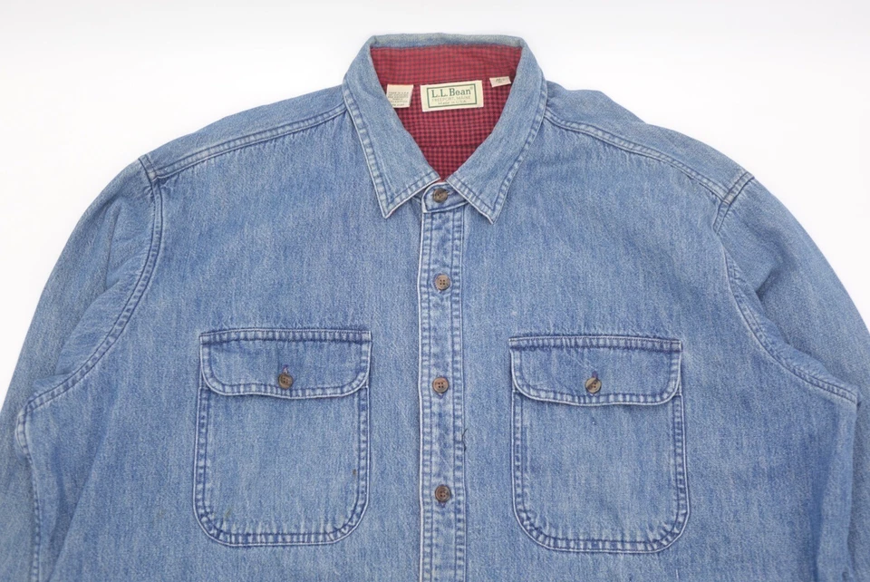 Vintage L.L.Bean Denim Button Up Plaid Lined Men’s XL Tall Made In The USA - Image 2 of 4