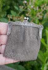 Antique 1920/30's German 800 Fine Silver Mesh Coin Chatelaine Purse