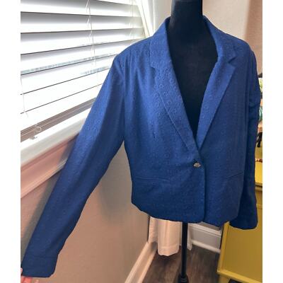NWT Draper James Sz XL royal blue embossed patterned cotton lined blazer w/ gold