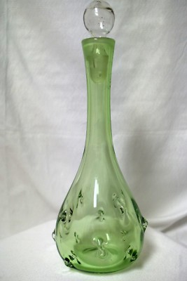 Vtg MCM Bischoff Green Lime Glass Decanter Bottle-Pinched
