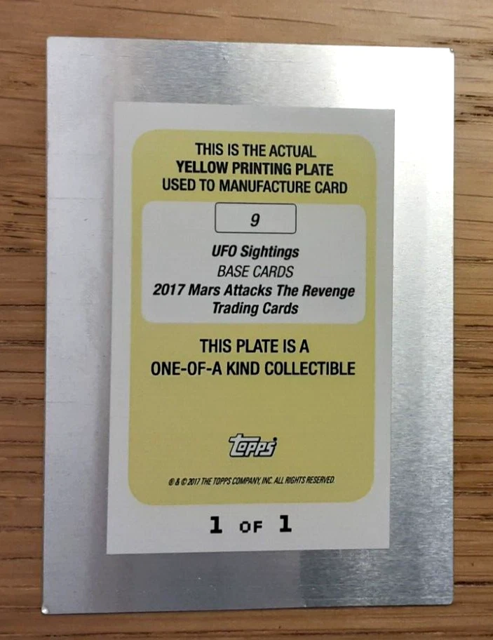 Mars attacks 2017 YELLOW printing plate card 9 UFO SIGHTINGS - Image 2 of 2